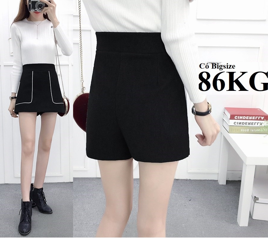 Quần short giả váy viền túi đen trắng, chất vải thun umi cao cấp