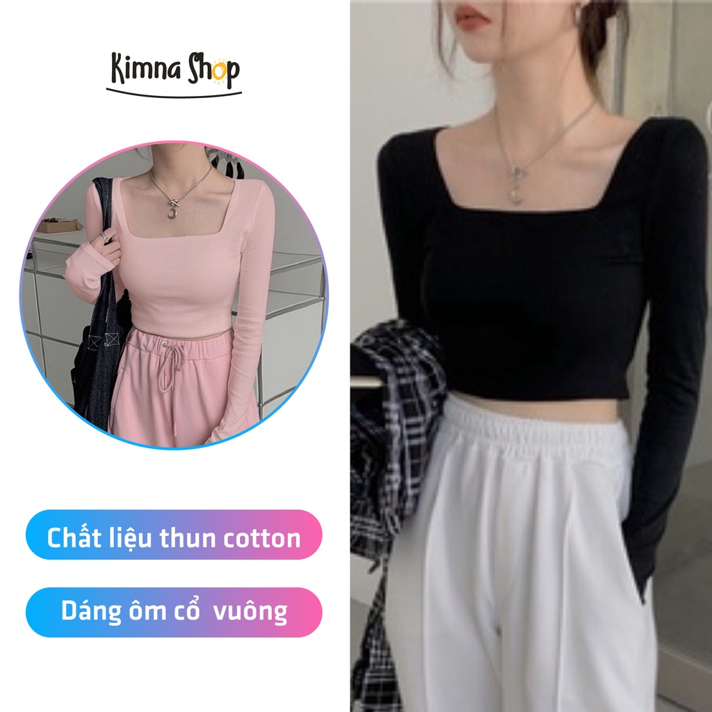 Áo croptop tay dài cổ vuông - áo thun crotop ôm body