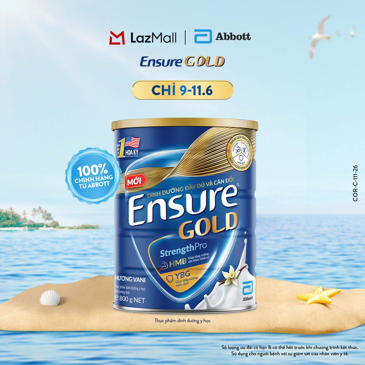 [CHỈ 11.06 GIÁ TỐT MUA NGAY-SLCH]  Lon sữa bột Ensure Gold hương Vani 800g