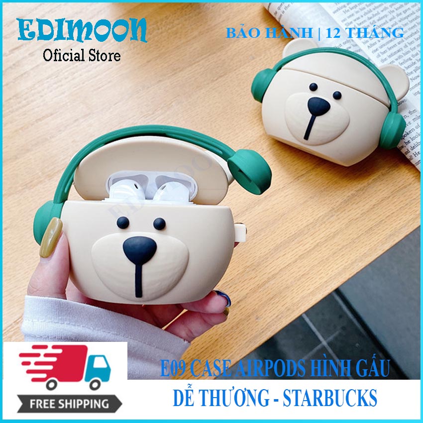 Case Airpods Pro 1 2 Bảo Vệ Tai Nghe Bluetooth Không Dây Hình Gấu Starbucks dày dặn |Vỏ Ốp Cho Tai Nghe Chống Bụi Bẩn - Chống Sốc - Chống Xước - Chất liệu Gel silicon| EDIMOON
