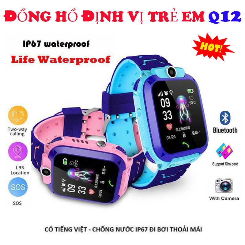 (Siêu Sale) Đồng Hồ Định Vị Trẻ Em Q12 - Đồng Hồ Thông Minh Nghe Gọi 2 Chiều - Chống Nước Cực Tốt - Có Tiếng Việt Dễ Sử Dụng - SOS Cuộc Gọi Khẩn Cấp - Chụp Hình Thoải Mái - Bảo Hành 12 Tháng. Uy Tín & Chất Lượng.