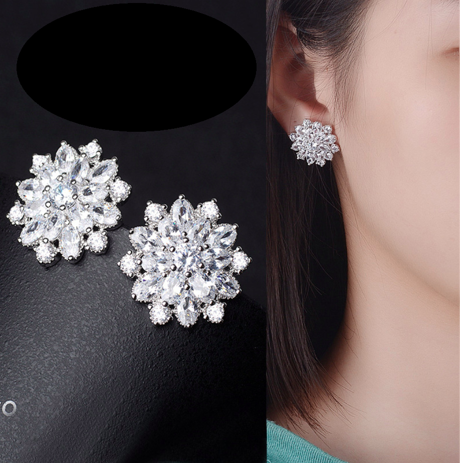 Bông tai nữ bạc 925 mẫu bông tròn đính pha lê sang trọng
