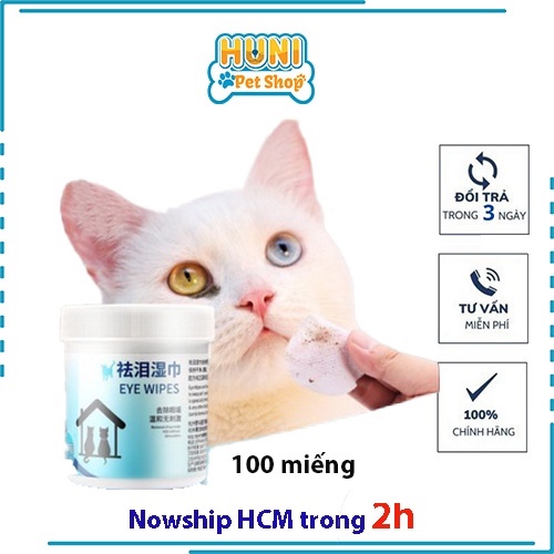Khăn giấy ướt lau khoé mắt ghèn, khăn ướt cho chó mèo lau mắt ố vàng cho chó mèo, chó poodle - huni petshop