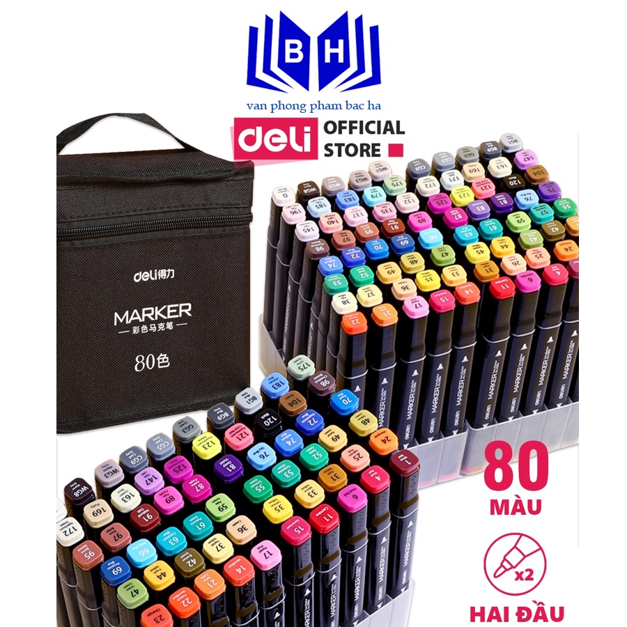 Bút màu marker chuyên nghiệp deli -kèm túi vải - 30/40/60/80 màu - 70806