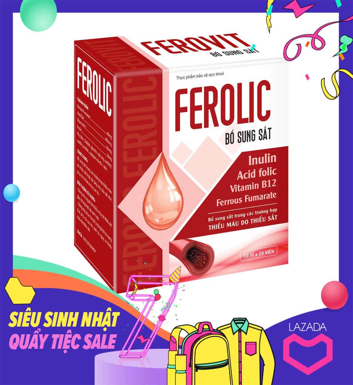 Viên uống FEROLIC bổ sung sắt, acid folic và vitamin B12