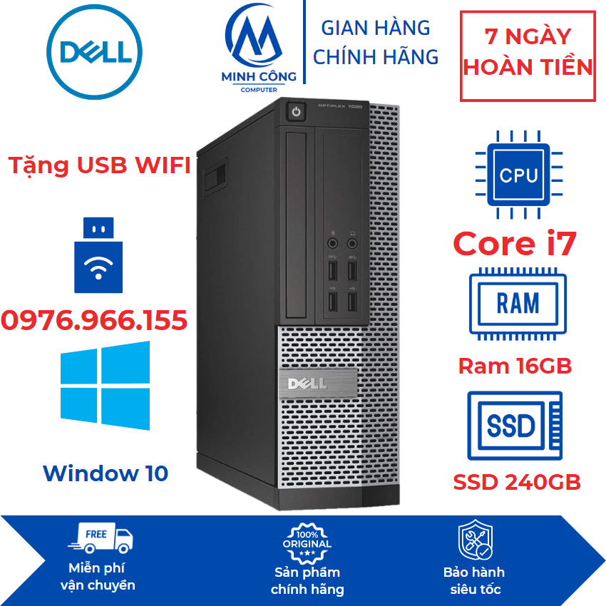 Máy tính để bàn DELL Core i7 4770 Optiplex 3020/7020/9020 | Ram 16GB | SSD240 |Tặng USB WIFI