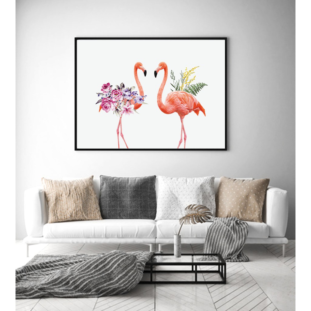 Tranh treo tường Canvas trang trí uyên ương hồng hạc 50x70