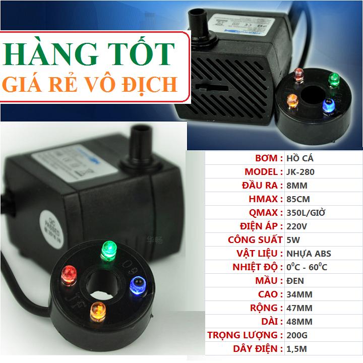 Bơm chìm hồ cá 2w hoặc 5w có 4 đèn LED