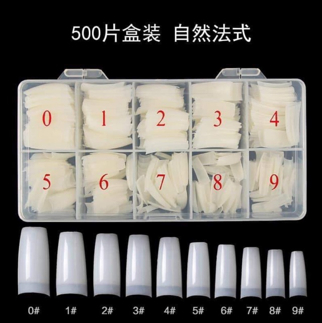 Móng nối HSM chính hãng phom vuông - Hộp 500 móng nhựa dẻo đủ size, Móng Típ Hsm
