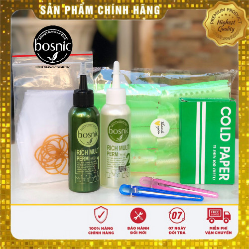 [Sản phẩm dành cho salon chuyên nghiệp] Combo Thuốc Uốn Tóc 100ML Kèm Trục Uốn Lạnh + Giấy Uốn + Chun Và Bao Tay BOSNIC
