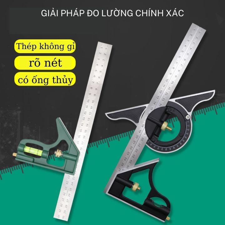 Thước đo góc đa năng 30cm đo góc vuông 45, 90, 180 độ, thước ke góc vuông [GIKO 004]
