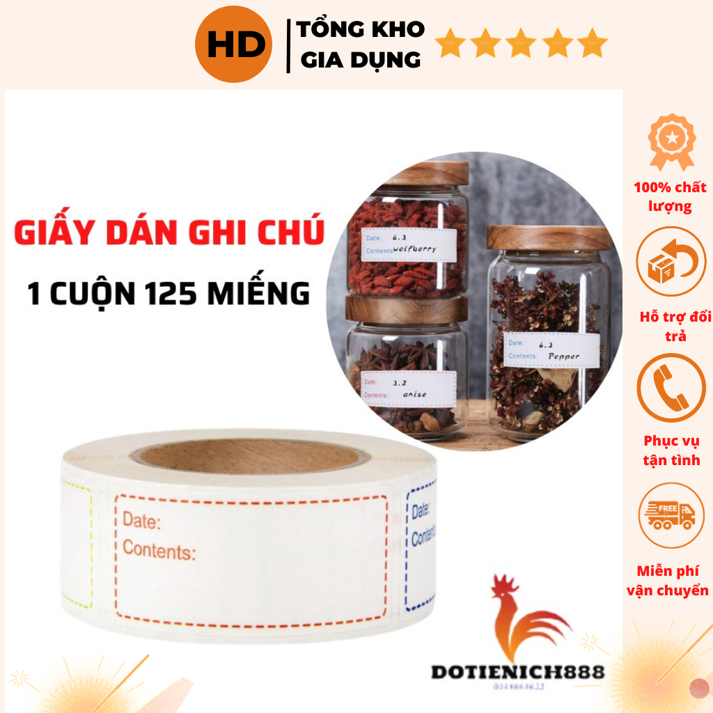Cuộn giấy note ghi nhớ tên và hạn sử dụng thực phẩm, giấy ghi nhớ cuộn 125 miếng hữu dụng dành cho các bậc nội trợ