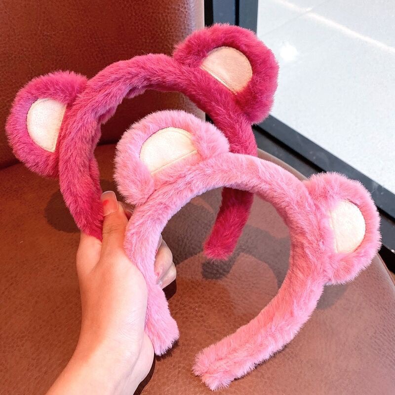 Bờm cài tóc phủ lông hình tai gấu hồng LOTSO