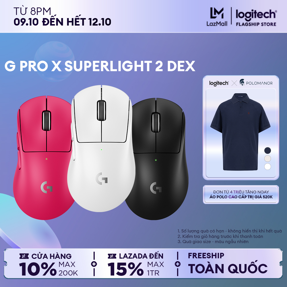 Chuột Gaming không dây Logitech G PRO X SUPERLIGHT 2 DEX LIGHTSPEED, Nhẹ 60g, Hero 2, 32k DPI, sạc USB-C