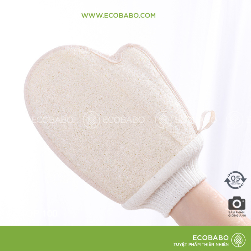Găng tay tắm tẩy tế bào chết xơ mướp tự nhiên cả bàn tiện dụng - Ecobabo