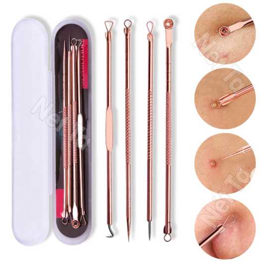 Bộ Nặn Mụn 4 Cây 8 Đầu Thép Không Gỉ An Toàn không gấy tổn hại da, lấy cùi mụn, mụn đầu đen, mụn bọc