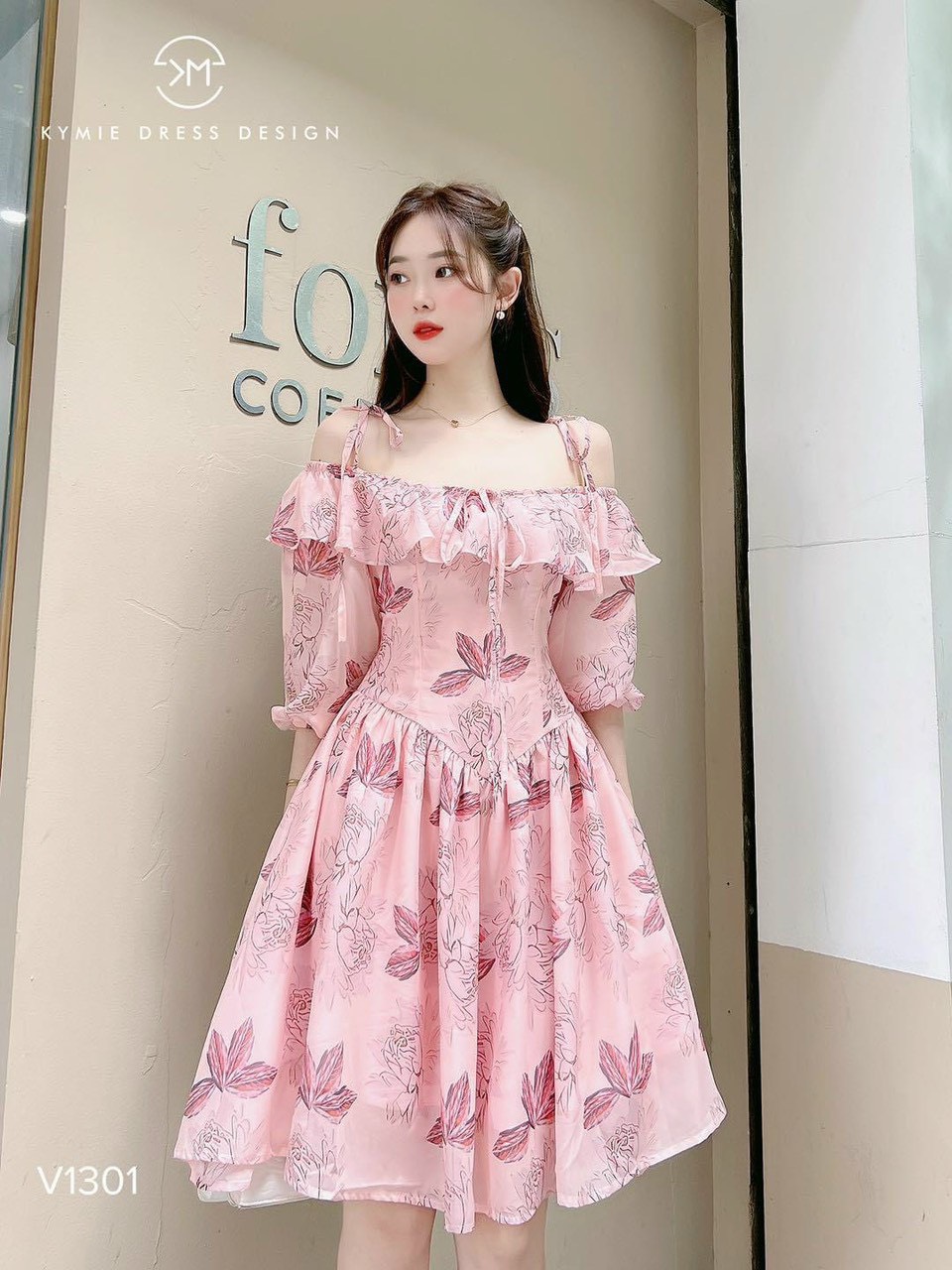 Váy đầm dự tiệc dáng ngắn, tay dài bèo ngực siêu xinh