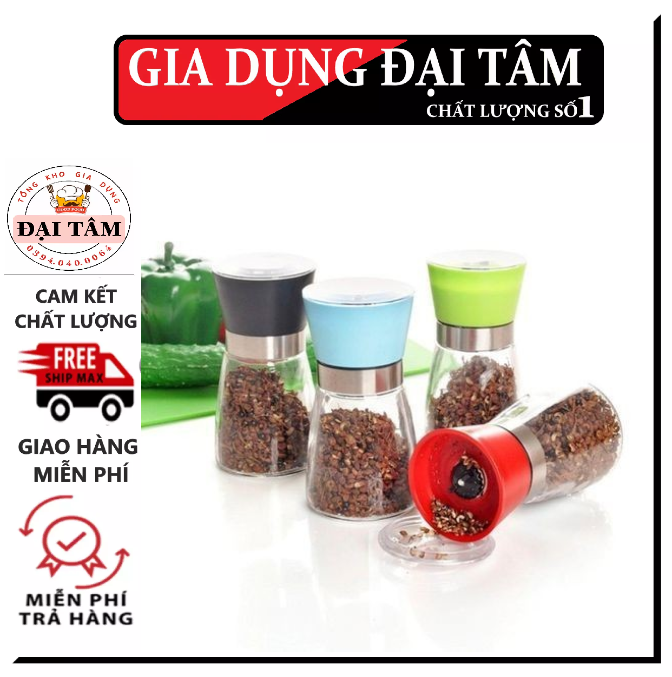 Lọ xay tiêu thủy tinh, dụng cụ đựng và xay tiêu