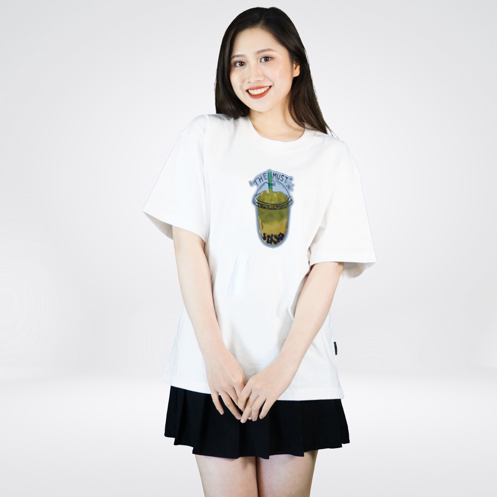 Áo cặp, áo đôi- áo tập thể-nhóm. áo thun nam, nữ - áo thun cotton form unisex, họa tiết ''trà sữa'' .chất liệu cao cấp: 100% cotton dày dặn, co giãn tốt, độ bền màu cao.