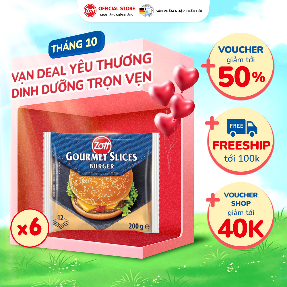 Giao Hoả tốc - COMBO 6 túi Phô mai lát Zott Gourmet Slices BURGER nhập khẩu từ Đức (gói 200g – 12 lát)