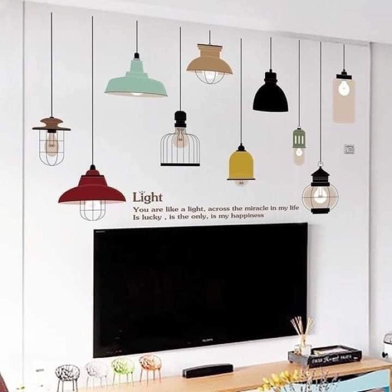 Decal dán tường đèn light trang trí phòng khách