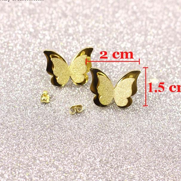 Bông tai titan con bướm phun cát màu vàng 24k sài nước thỏa mái