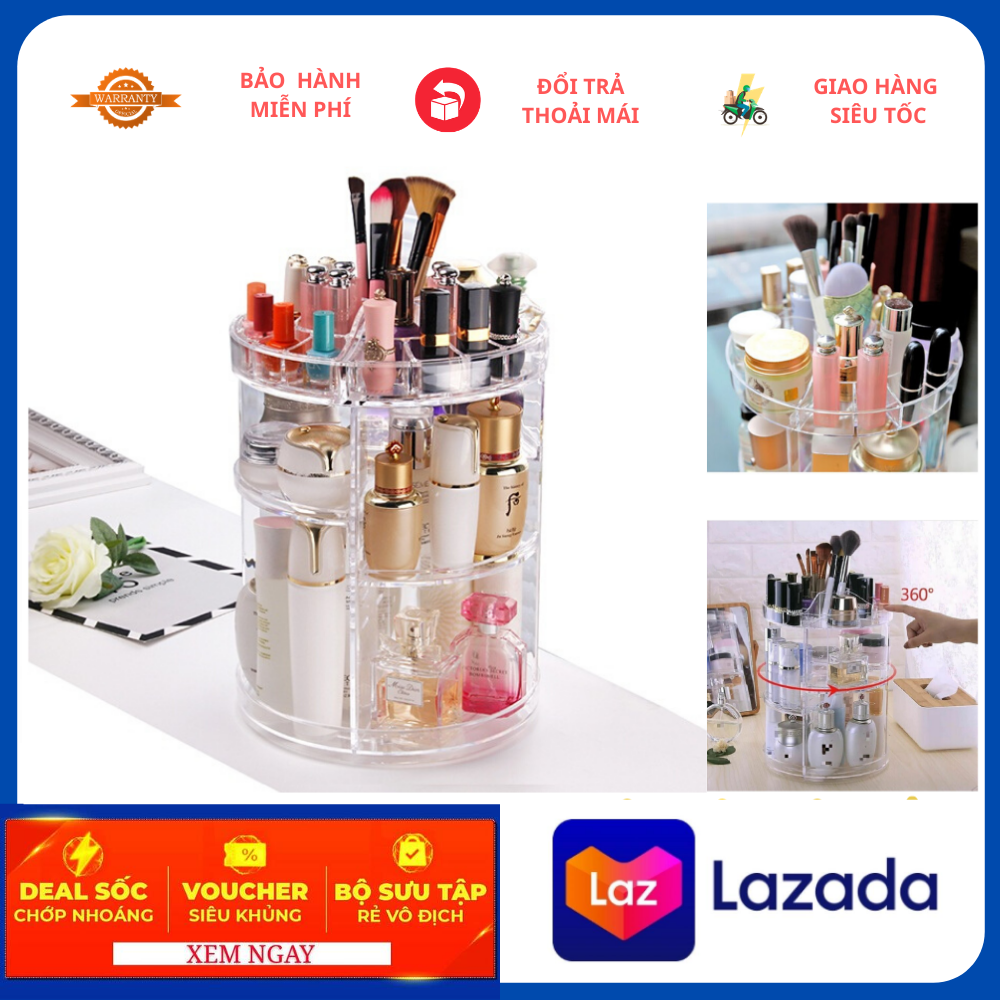 Kệ Mỹ Phẩm Xoay 360 Độ Cao Cấp - Kệ Đựng Mỹ Phẩm Trong Suốt - Siêu Bền, Khay Đựng Mỹ Phẩm Tiện Dụng - Nhỏ Gọn