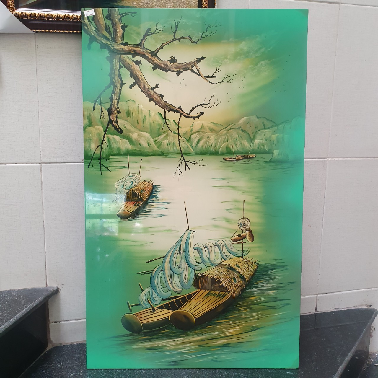 Tranh sơn mài đồng quê cao cấp 56x86 cm, khung sơn mài