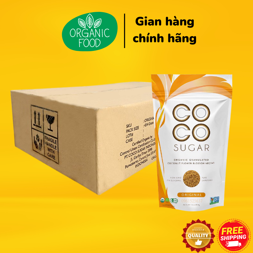 1 Thùng Đường Mật Hoa Dừa Hữu Cơ PT Coco Sugar 12 túi x 454g - Tốt Cho Người Tiểu Đường, Ăn Kiêng