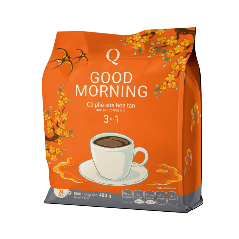 Cà Phê Sữa Good Morning Trần Quang bịch 24 gói instant Coffee mix 3 in 1
