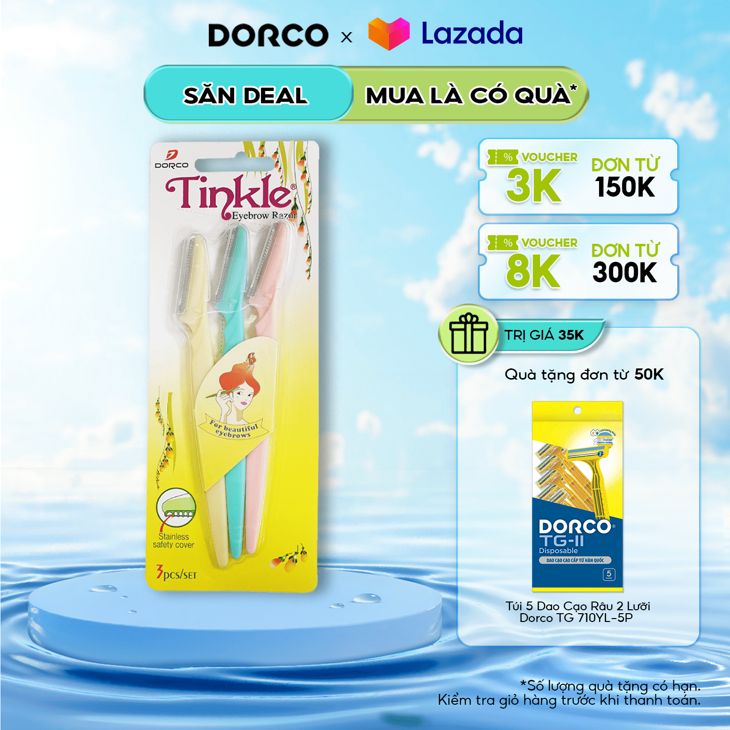 Vỉ 3 dao cạo chân mày dorco tinkle eyebrow