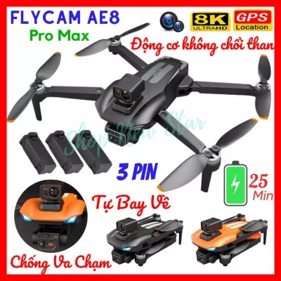 [HÀNG CHÍNH HÃNG] Máy Bay Flycam 8K Tránh Va Chạm - Drone Mini AE8 Pro Max Giá Rẻ, Máy Bay Không Người Lái Điều Khiển Từ Xa Quay Phim - Chụp Ảnh Chống Rung - Kết Nối WIFI 5G