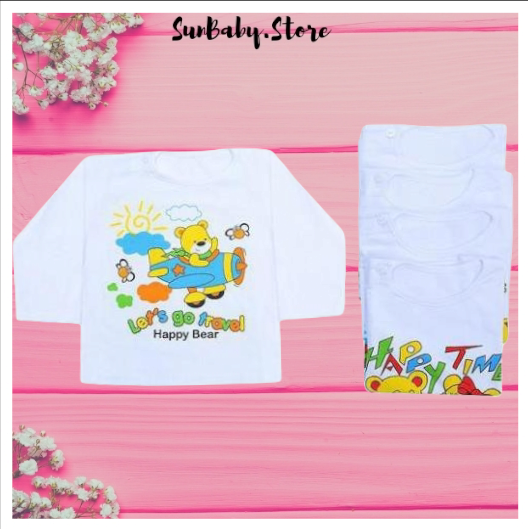 Set 10 Áo sơ sinh Bossini cúc vai trắng tay dài cho bé sơ sinh đến 17kg