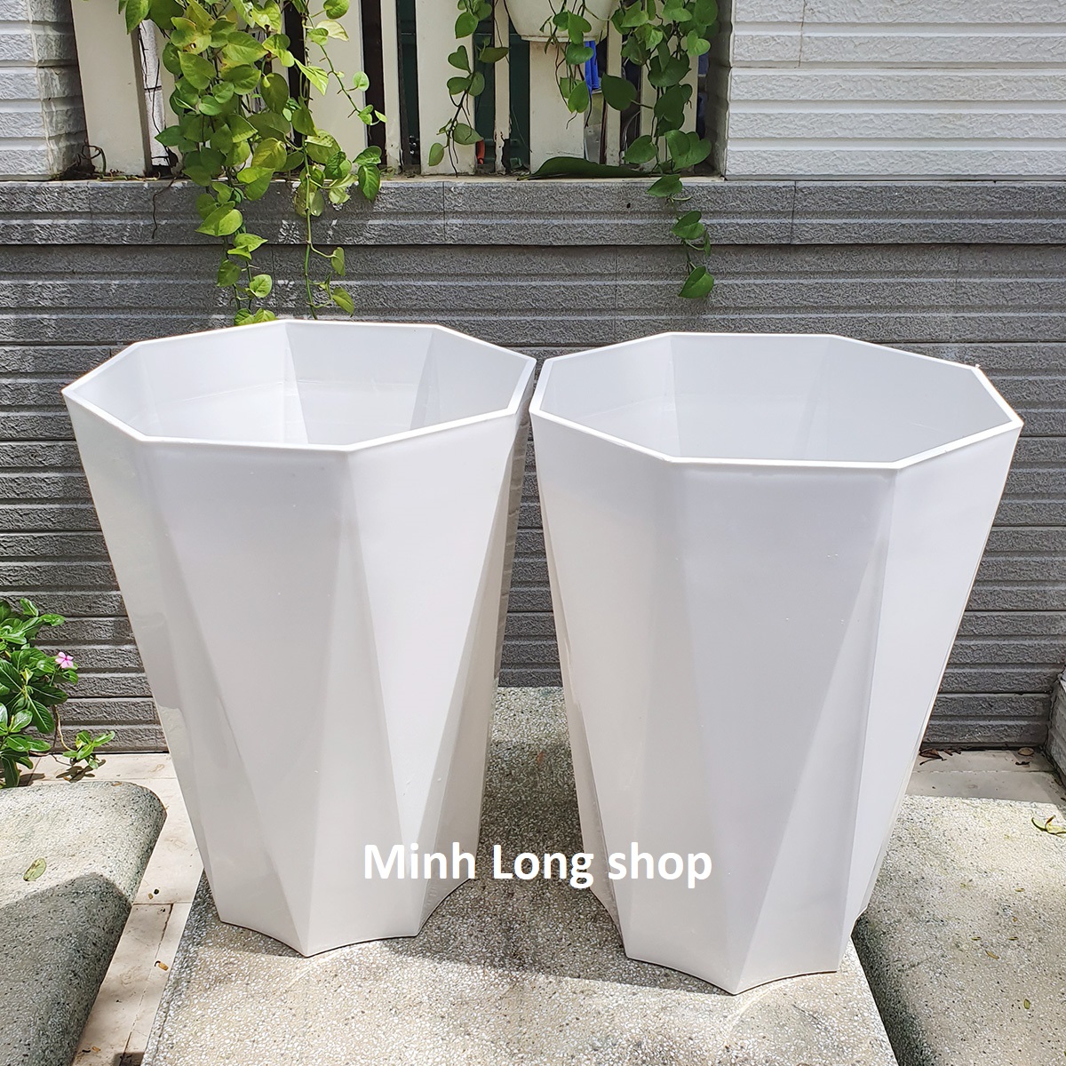 Bộ 02 chậu nhựa tám cạnh 31x40cm màu trắng size trung, phù hợp cho hoa kiểng, cây ăn trái nhỏ...