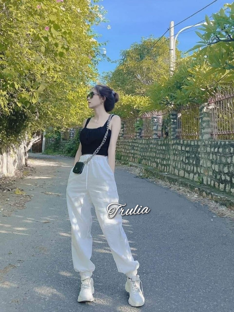 quần jogger  nữ bo gấu chất đũi cá tính hai màu