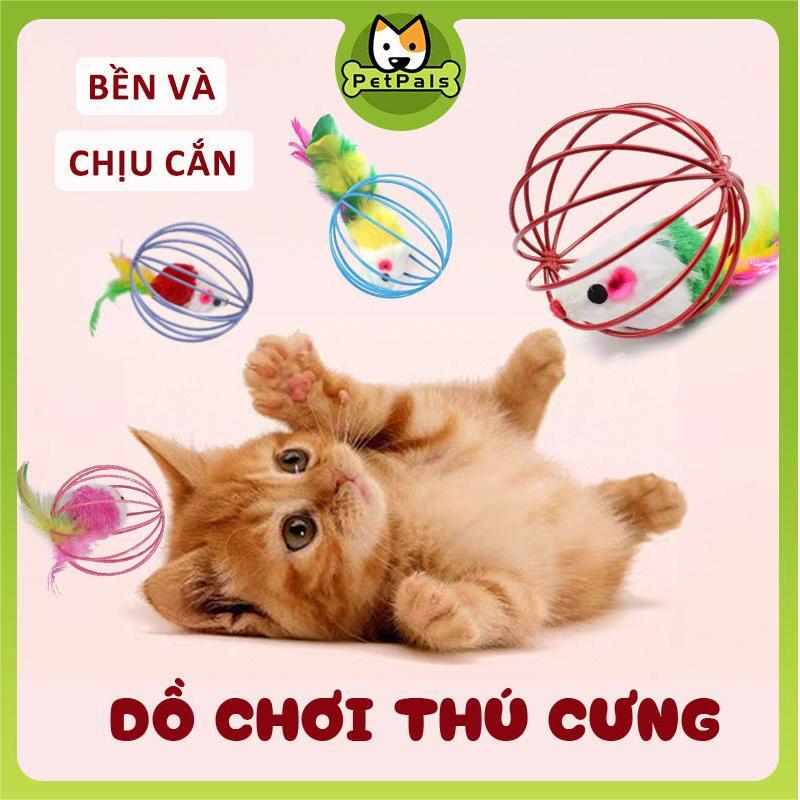PetPals Đồ chơi cho mèo đồ chơi bóng lồng chuột chó mèo bền và chịu cắn nhiều màu ngẫu nhiên chuột lồng thiết kế đồ chơi đồ chơi bóng lồng chuột lông vũ LI0184