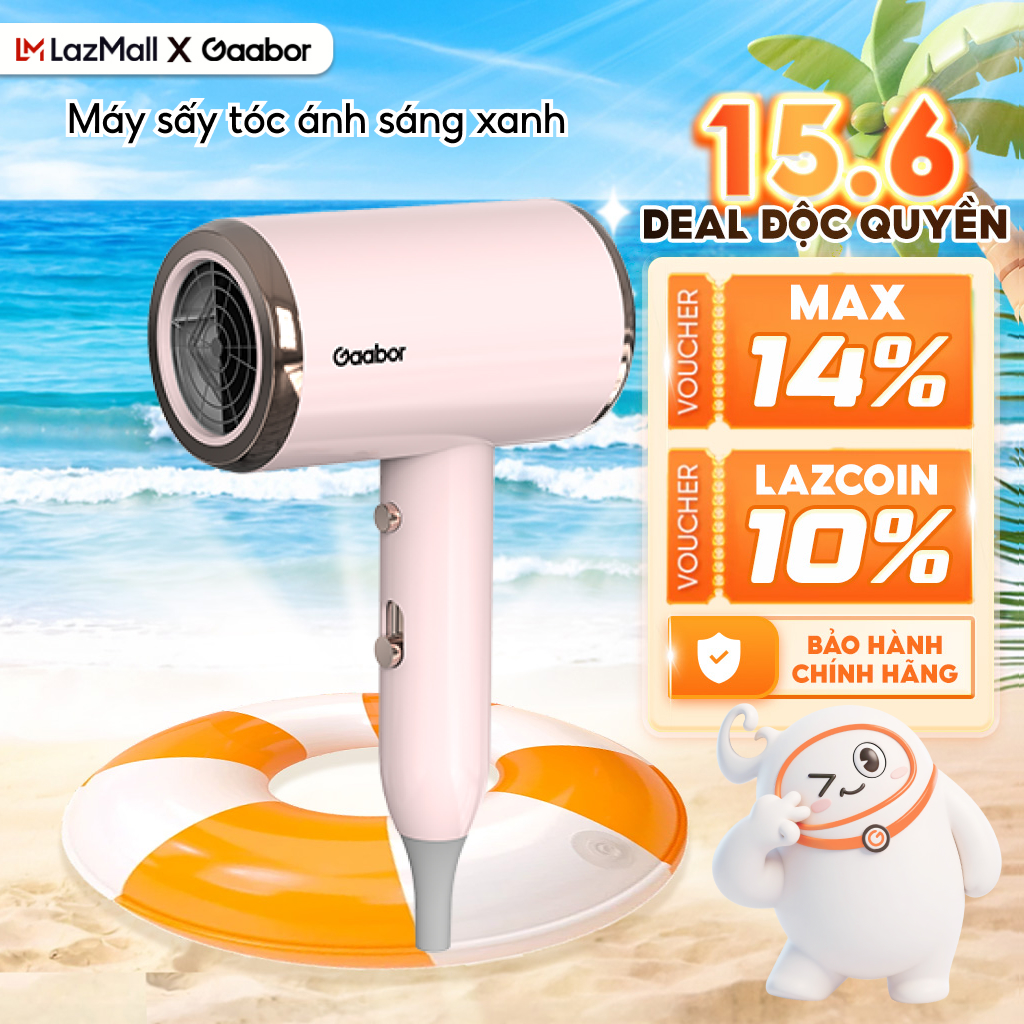 Máy sấy tóc Gaabor N1000D công suất 1000W sấy nhanh 2 chiều nóng lạnh 3 chế độ gió ánh sáng xanh bảo vệ tóc - Bảo hành 12 tháng 1 đổi 1
