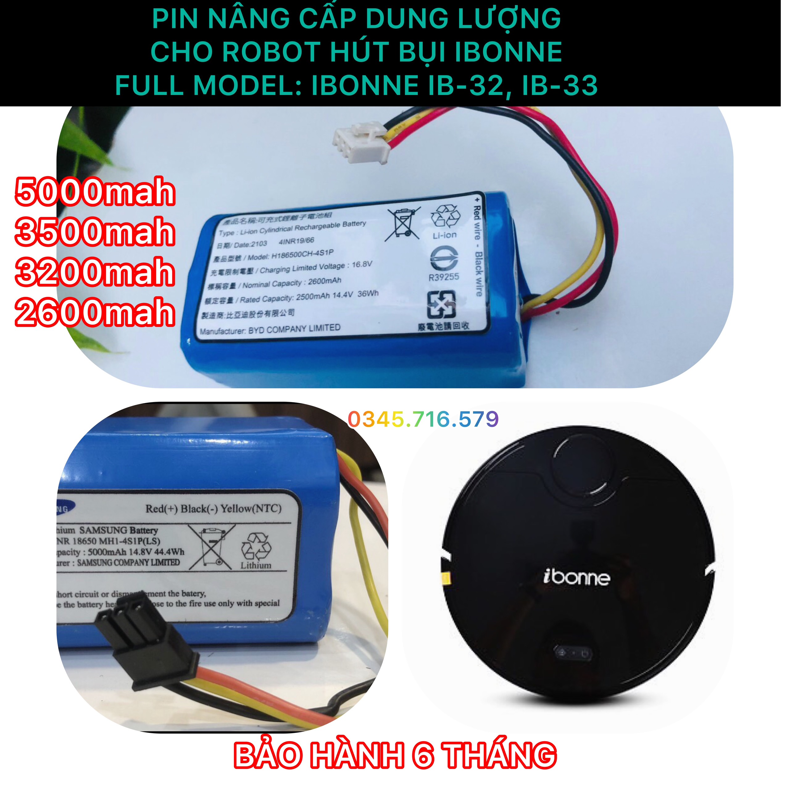 Pin robot hút bụi ibonne các model: ib-32, ib-33