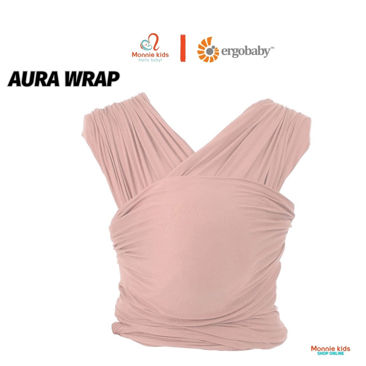 Địu vải Ergobaby Aura Baby Wrap cho bé 0m+ , đai địu trợ lực em bé sơ sinh - Monnie Kids