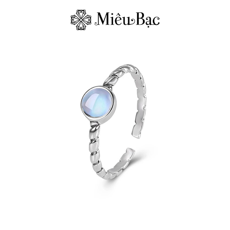 Nhẫn nữ Miêu Bạc xoắn hở đá mặt trăng moonstone chất liệu bạc S925 thời trang phụ kiện trang sức N400888