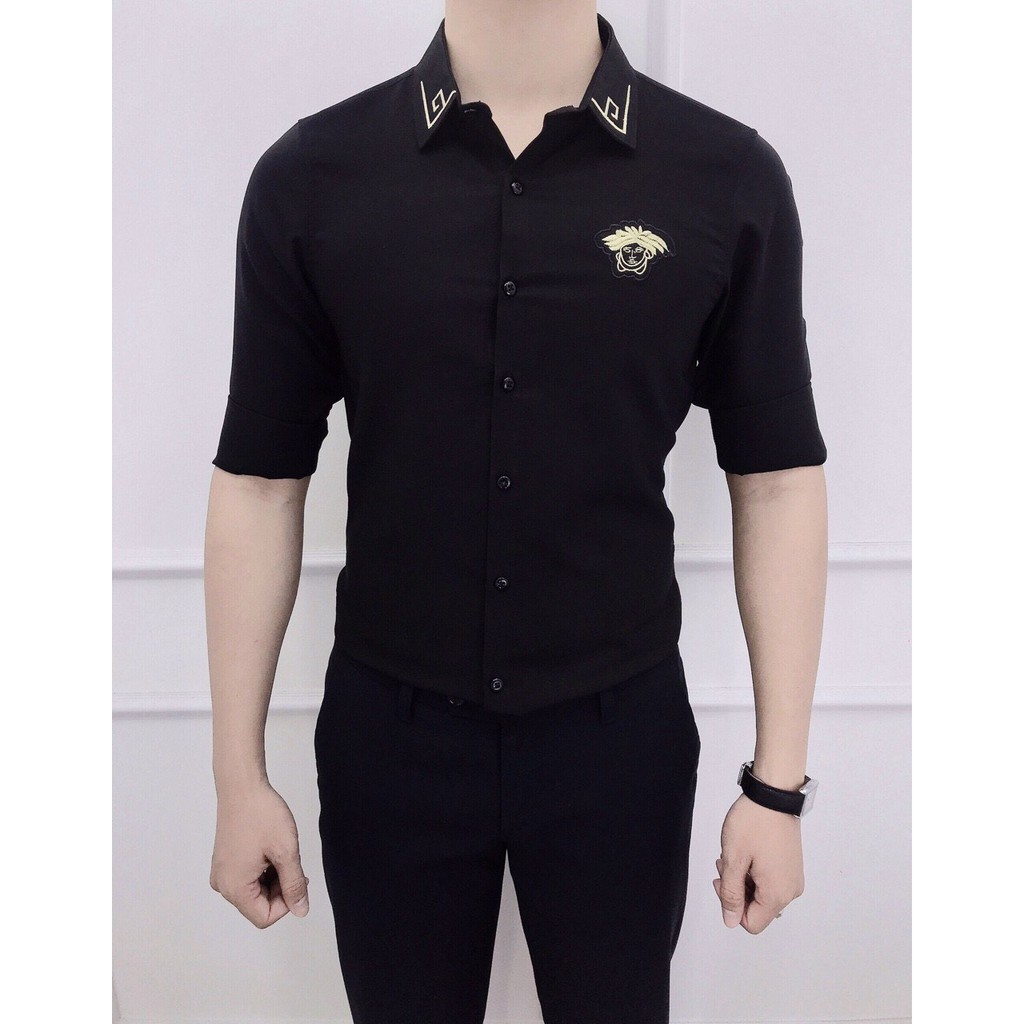 Áo Sơ Mi Nam Dài Tay Cổ Bẻ Thêu Hoạ Tiết