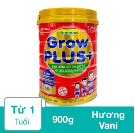 Sữa bột Nutifood GrowPLUS+ đỏ hương vani 900g (từ 1 tuổi)