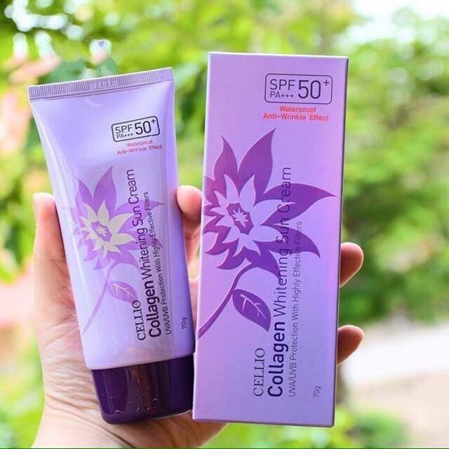 Kem Chống Nắng Cellio Tím - Kem Chống Nắng Cellio Collagen Whitening Sun Cream 70G Hàn Quốc