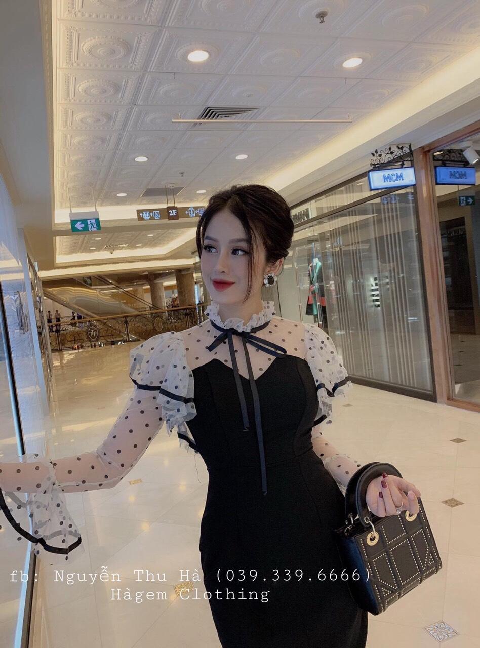 Đầm body dự tiệc chấm bi - phối lưới voan - hàng thiết kế cao cấp