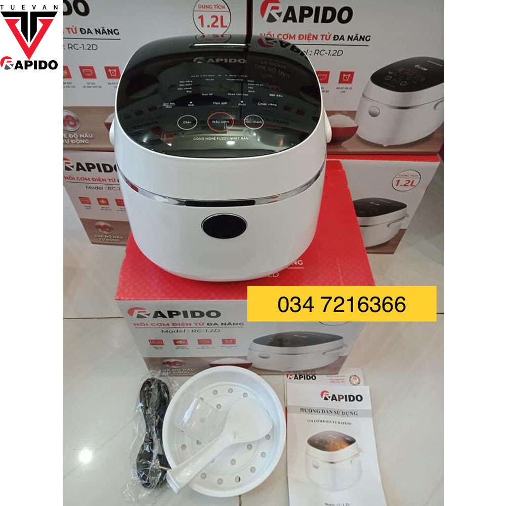 Nồi cơm điện tử Rapido RC-1.2D, Công nghệ Fuzzy của Nhật, 10 Chức Năng Nấu Tự Động, Điều Khiển Điện Tử, Hẹn Giờ - BH chính hãng 12 tháng