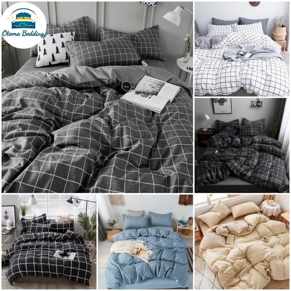 Bộ chăn ga gối Otama Bedding drap giường 4 món caro poly cotton Bộ mền gối vỏ chăn và ga giường bo chun