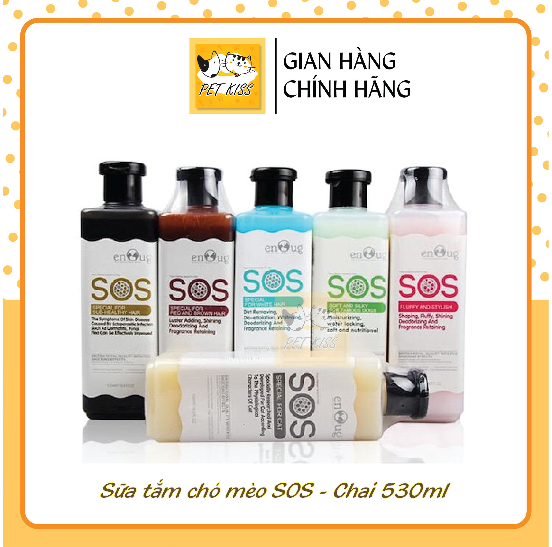 Sữa tắm cho chó mèo sos, chai 530ml