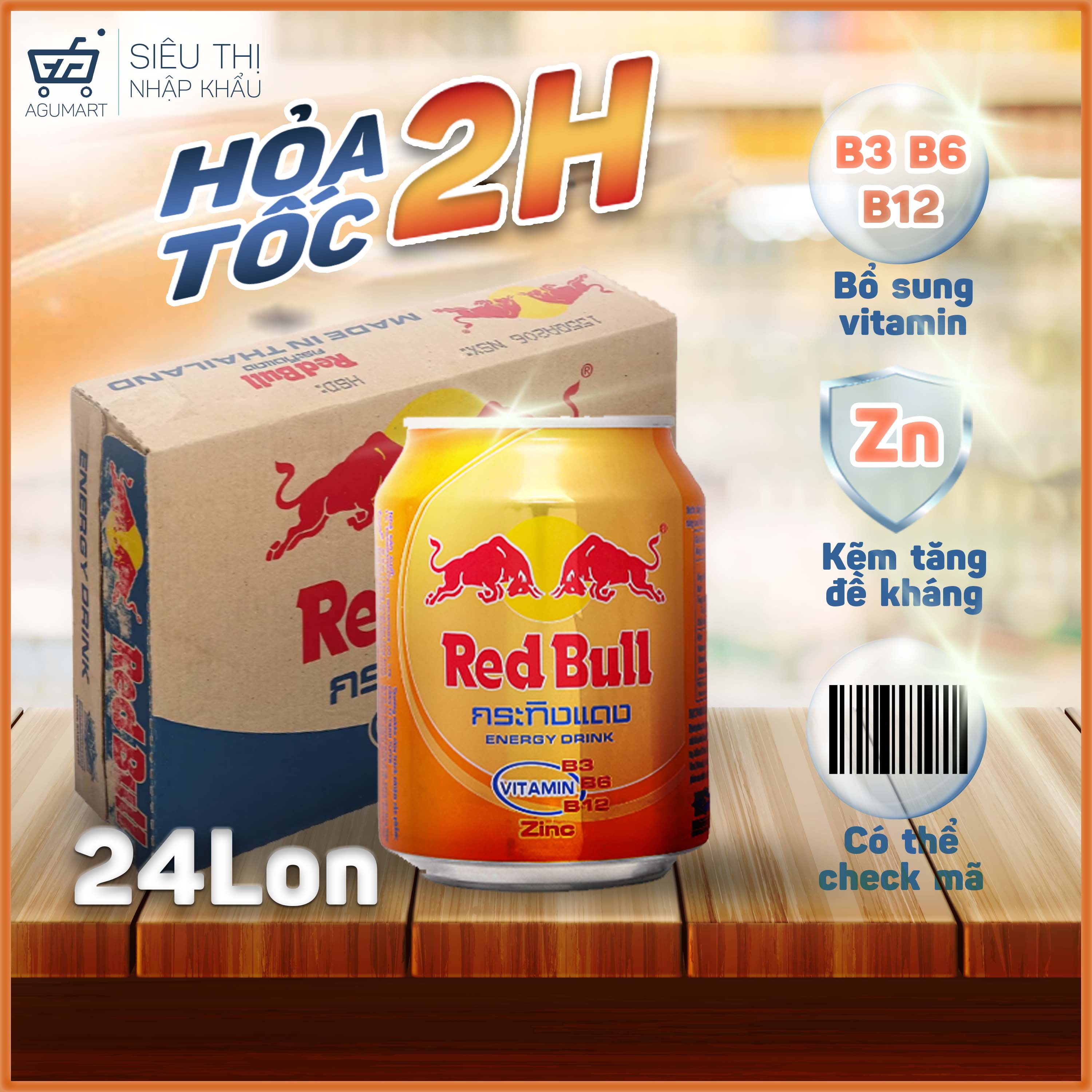 [DATE 2025] Thùng nước tăng lực bò húc REDBULL THÁI KẼM ZIN C VITAMIN 250ML (24 lon)