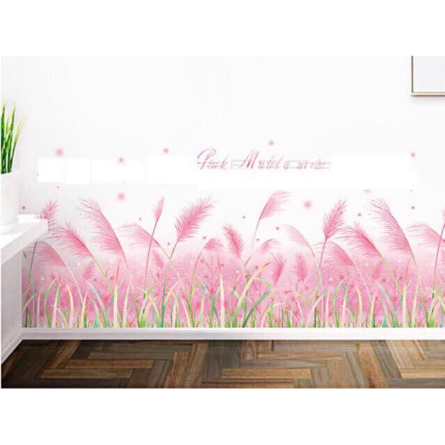 Decal dán chân tường mẫu hoa cỏ may hồng