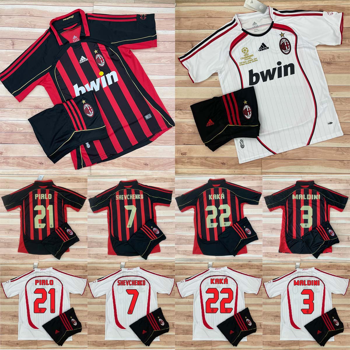 Bộ Quần Áo Bóng Đá CLB AC Milan 2007 Chuẩn Mẫu Thi Đấu Vải Polyester Thái